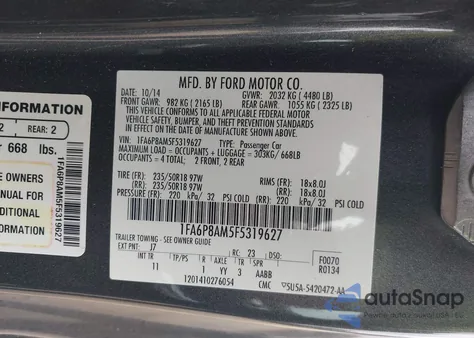 2015 Ford Mustang V6 from USA, damaged, VIN 1FA6P8AM5F5319627